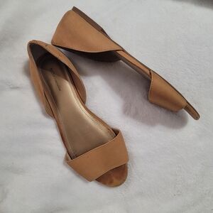 BCBGeneration Tan Open-Toe D'Orsay Flats